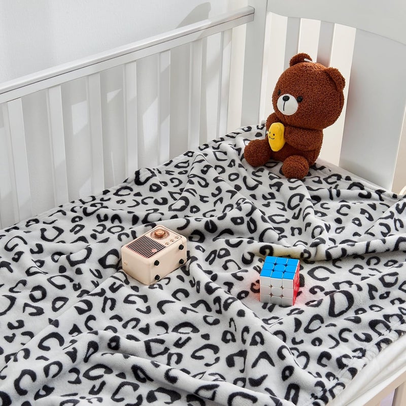 Yurhap Leopard Print Baby Blanket Fleece Baby Blankets for Boys, Ultra Soft Cozy Fluffy Infant Toddler Newborn Receiving Gifts for Crib Stroller, 30x40 Inch, Grey - Image 2